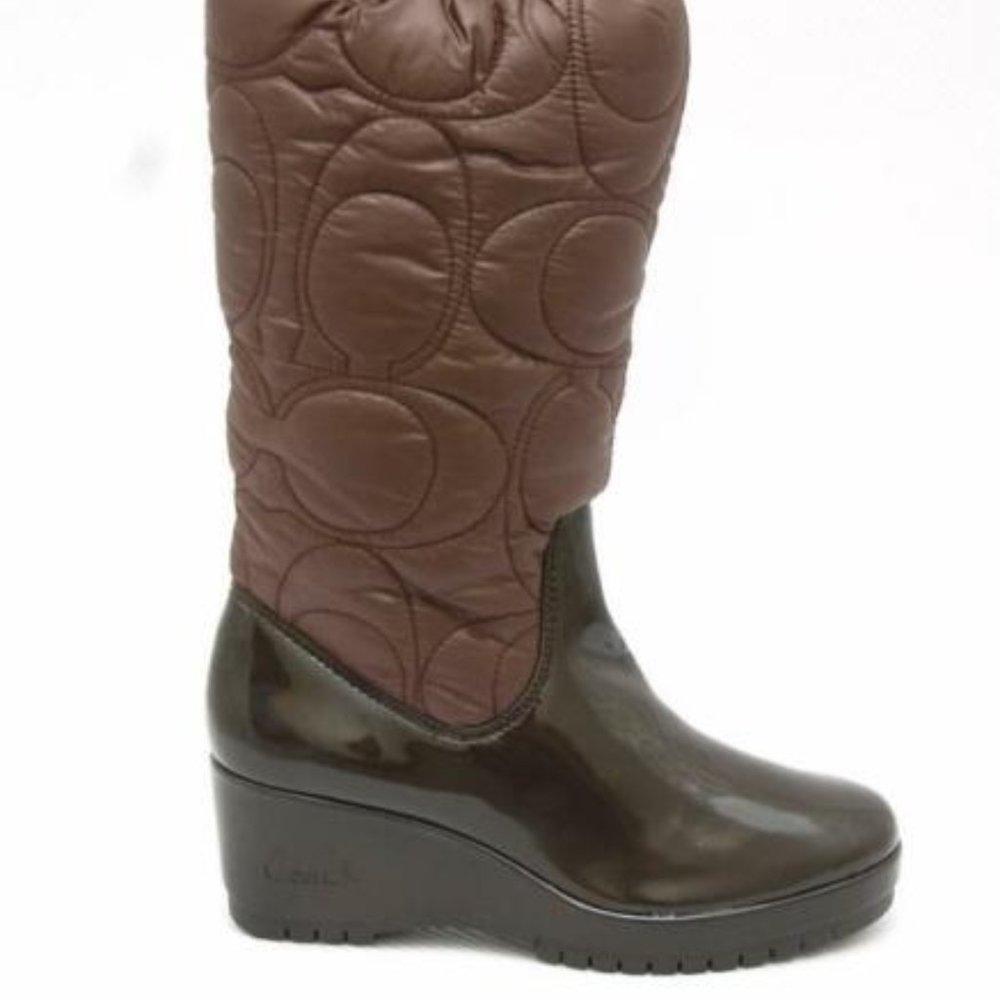 Coach CANTINA Signature Quilted Wedge Boot Brown - Picture 2 of 12